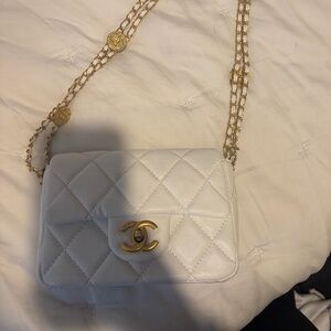 Chanel white crossbody back with gold detailing
